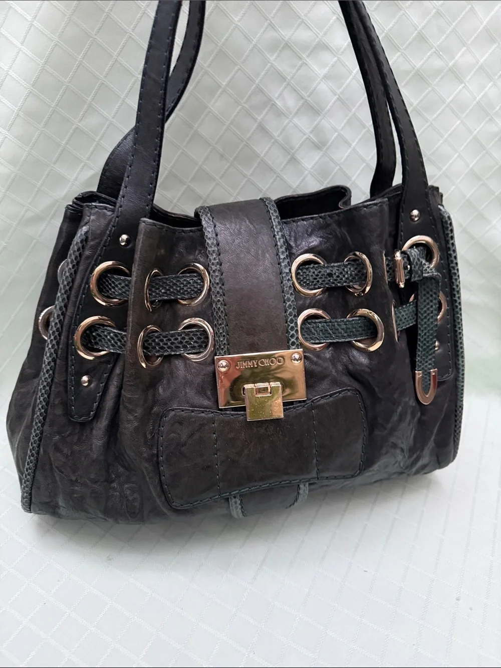Jimmy Choo Dark Green Leather Shoulder Bag with Gold Hardware - Picture 7 of 13